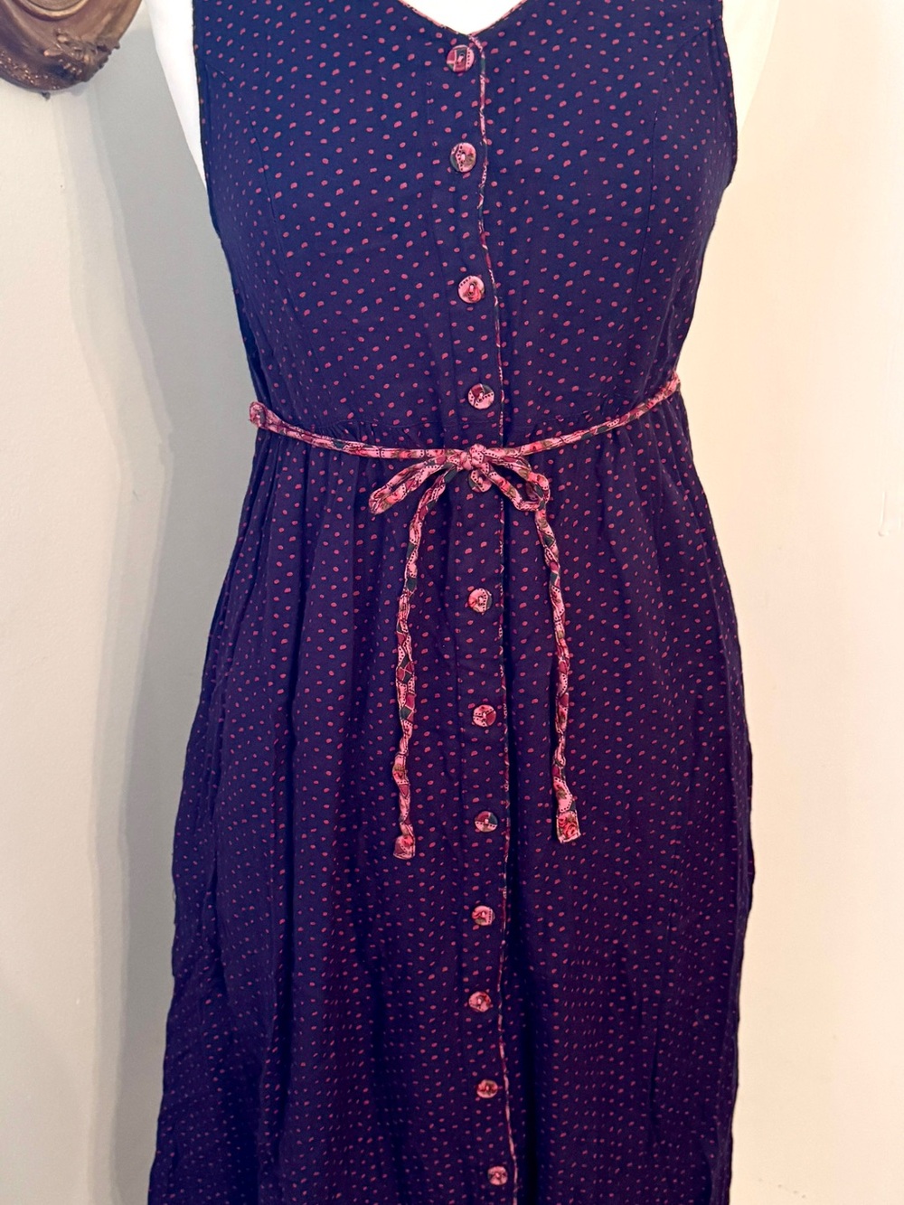 April Cornell Vintage 90s Purple Polka Dot Button Down Midi Dress Size XS S - Picture 10 of 12